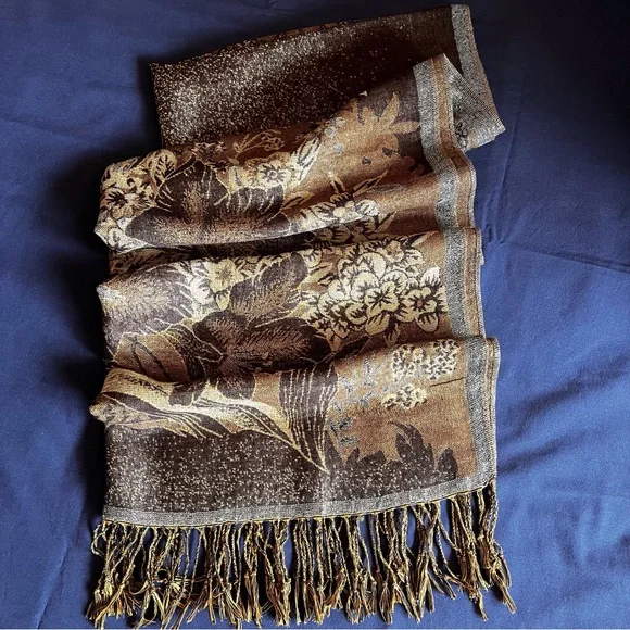 Elegant Black and Gold Floral Scarf/Wrap - Picture 6 of 7